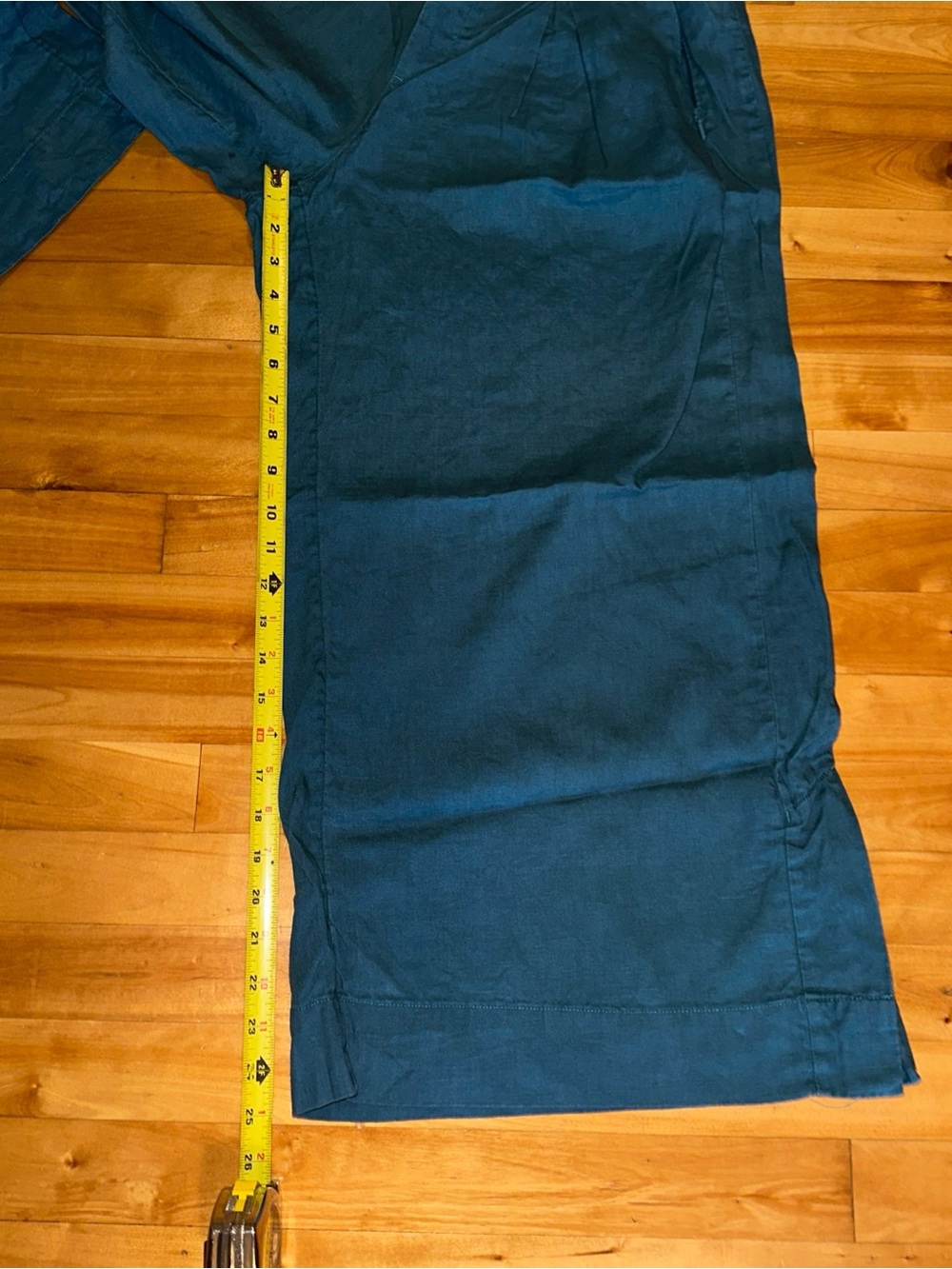 Athleta Playa Linen Wide Leg Crop Pants Womens 10 Teal Pleated High Rise 798591 - Picture 6 of 12